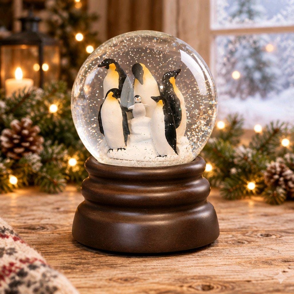 Musical Snow Globe San Francisco Music Box Company Penguin Family with Chick